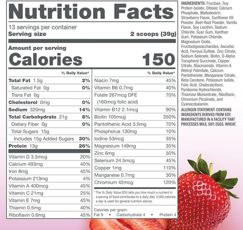 Naturade Total Soy Protein Powder - 13g Protein, Strawberry Creme, 13 Servings
