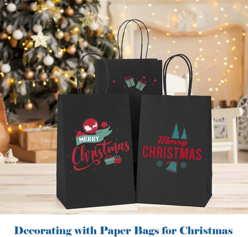 GSSUSA Kraft Paper Gift Bags 5.25x3.75x8'' 20 Pcs, Black Paper Bags with Handles for Shopping, Craft, Party