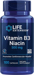 Life Extension Vitamin B3 Niacin 500 mg for Heart Health, Cellular Energy – Gluten-Free, Non-GMO, 100 Capsules