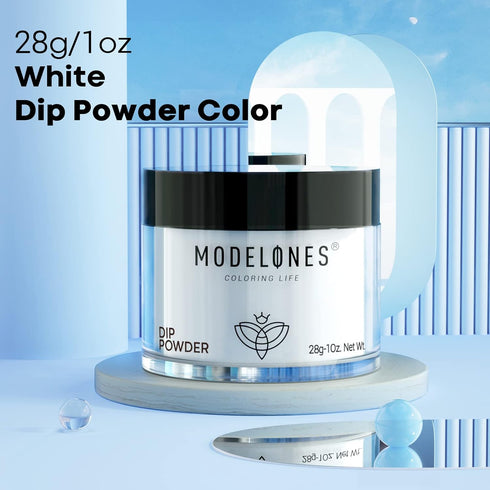 Modelones Dip Powder White Color - Nail Dipping French Nail Art Pro Collection System for DIY at Home