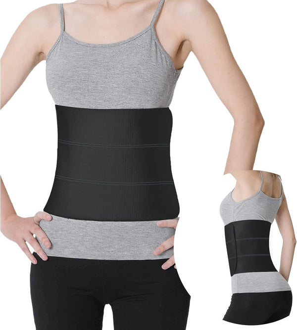 S Abdominal Binder Post Surgery, Elastic Waist Band for Stomach Support & Compression, 3 PANEL - 9" High BLACK