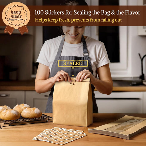 PILABEL 80 Pack 14x8.3x3.5 Inch 100 Packaging Large Sourdough Bread Bags with Window and Tin Tie, Kraft Paper Bakery