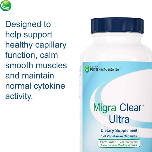 Nutra BioGenesis Migra Clear Ultra - 120 Capsules with Feverfew, Riboflavin, Magnesium for Healthy Capillary Function