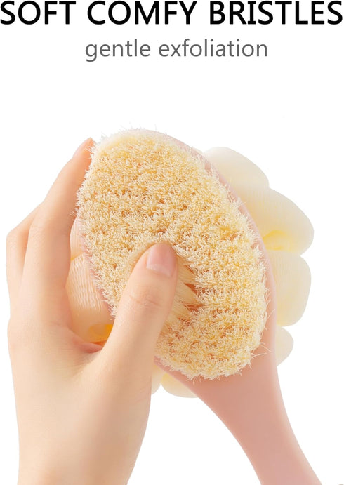 Shower Body Brush with Bristles and Large Pumpkin Loofah - Back Scrubber Bath Mesh Sponge for Skin Exfoliating