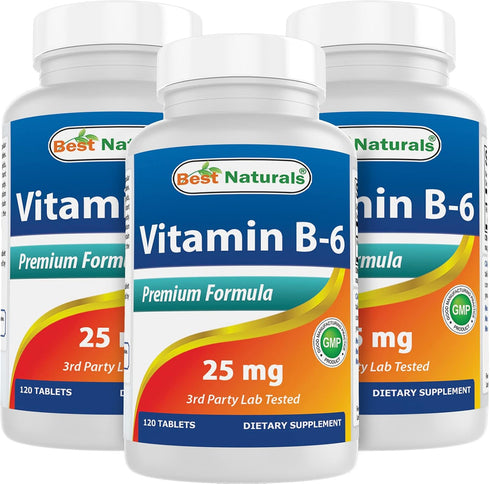 Best Naturals Vitamin B6 25mg, 120 Tablets, Pack of 3