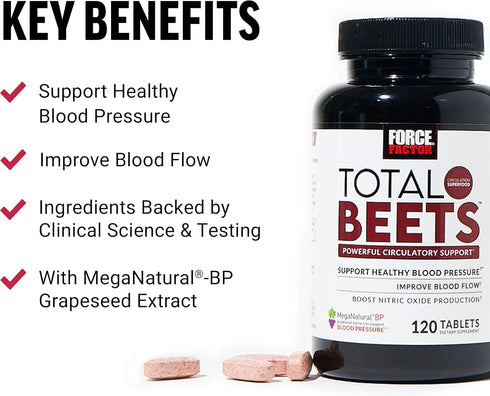 Force Factor Total Beets Nitric Oxide Supplement, 240 Tablets, 2 Pack with Beet Root Powder and Grapeseed Extract