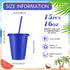 Rtteri 15 Pcs Reusable Kids Cups with Straws and Lids 16 oz Glitter Kids Tumblers Plastic Party Favor Cups with Lids Travel Mug Cup for Smoothie Coffee Iced Beverage Water Parties (Navy Blue)