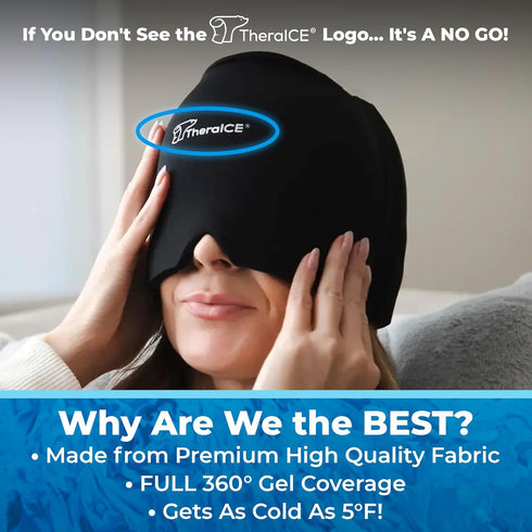 TheraICE Migraine Relief Cap PRO, Headache Relief Cap, Ice Face Mask, Cold Compress Head Wrap for Tension Headache