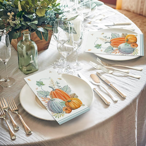 Horaldaily 50 Fall Disposable Paper Decorative Guest Napkins, Thanksgiving Pumpkin Hand Towel for Parties