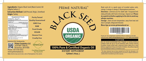Organic Black Seed Oil 4oz - Cold Pressed, Unrefined, High Thymoquinone, Vegan Omega 3 6 9