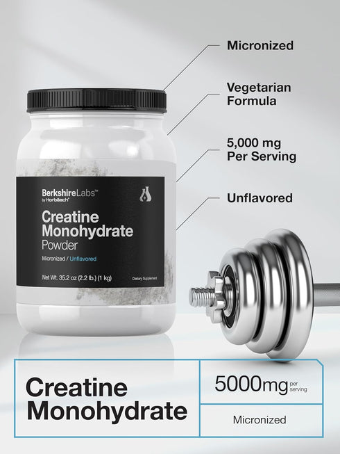 Horbaach Creatine Monohydrate Powder - 2.2lbs, HPLC Purity Tested, Vegetarian & Non-GMO Supplement