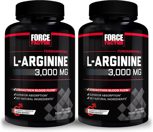 Force Factor L-Arginine Nitric Oxide Supplement with BioPerine 3000mg 150 Count (Pack of 2)