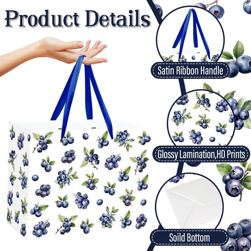 JORHANCE Blueberry Gift Bags with Wrapping Paper & Birthday Card - Large Bag for A Berry Sweet Baby Is On The Way