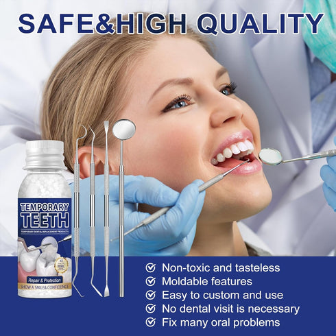 WALEJUC 4 Tooth Repair Kit, Moldable Tooth Filling Repair Kit with Dental Tool, Dental Care Kit Fixing The Missing