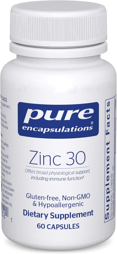 Pure Encapsulations Zinc 30 mg - 60 Capsules, Supplement for Immune System Support, Growth and Development, and Wound
