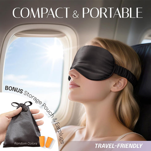 OLESILK Silk Sleep Mask Eye Mask Blindfold with Double Layer Silk Filling, Elastic Strap, Charcoal, Luxury Bag & Ear