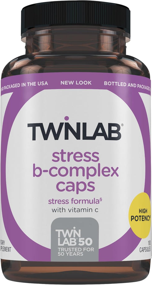Twinlab Stress B-Complex Caps - Complete B-Complex & 1000 mg Vitamin C - Energy Support Supplement - 100 Capsules