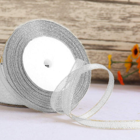 4 Roll Glitter Metallic Ribbon - Gold Silver Glitter for Gift Wrapping, Crafts, and Decorations