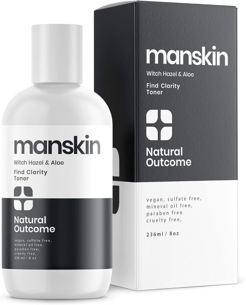 Man Skin Face Toner - Natural Daily Toner with Witch Hazel & Aloe Vera for All Skin Types - 8 Oz