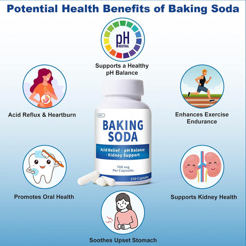 QUBIT 700mg 100 Baking Soda Capsules Sodium Bicarbonate Supplement | Natural Baking Soda for Acid Reflux Relief