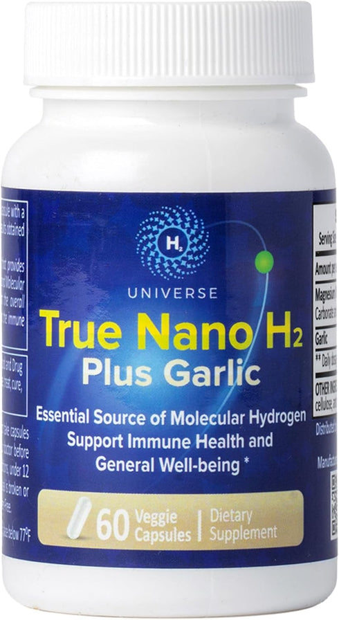 True Nano H2 with Garlic by H2 Universe - Molecular Hydrogen with Active Nanobubbles, 60 Capsules