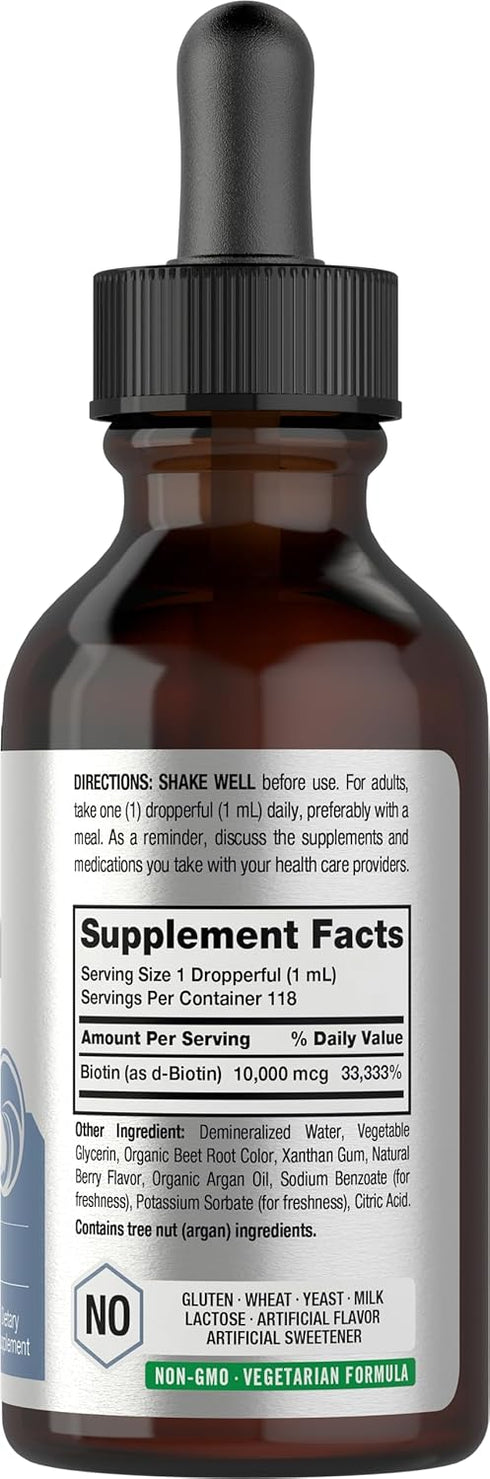 Horbaeach Biotin Liquid Drops 10000mcg | 4 fl oz | Vegetarian, Non-GMO & Gluten Free Supplement