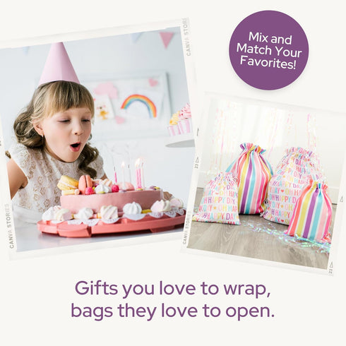 Gather & Knot Drawstring Gift Bags, 20" Large 12" Small Premium Canvas, Reusable Fabric Wrap for Birthdays, Baby Shower