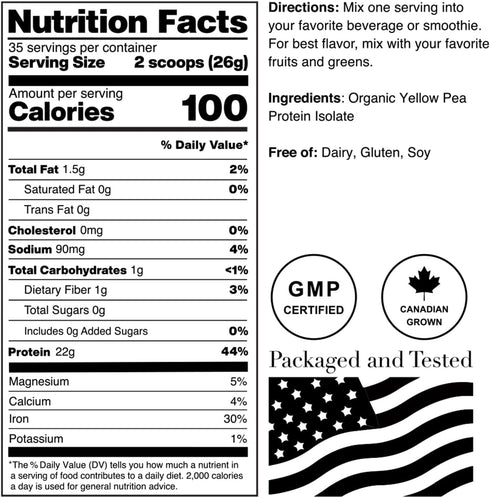 NorCal Organic Premium Pea Protein Isolate, 100% Vegan and Organic, UNFLAVORED, Bulk 2lbs