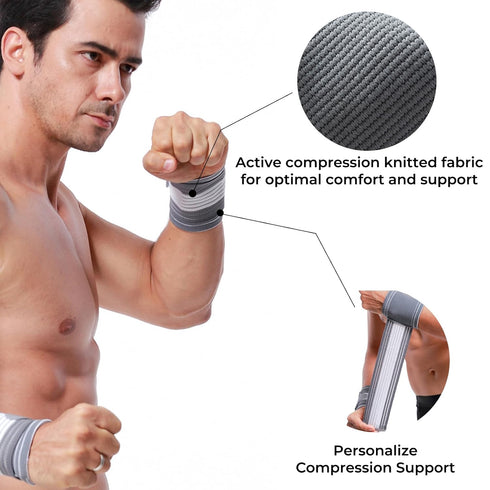 NeoTech Care Adjustable Compression Wrist Band - Elastic & Breathable Fabric Support Sleeve for Sports (Gray, Size M, 1