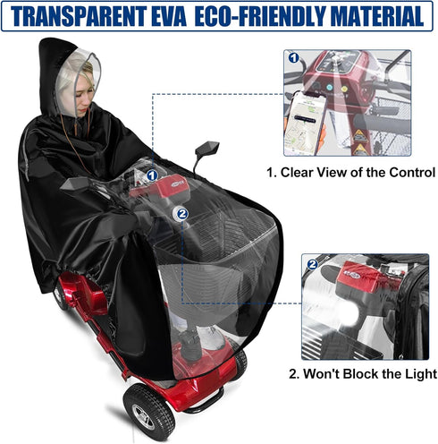 Mobility Scooter Rain Cover, Waterproof 420D Oxford & EVA Fabric Poncho for Electric Vehicle, Outdoor Wheelchair Suit