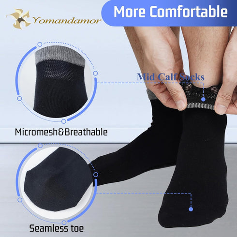 Yomandamor Best Mens Mid-Calf Diabetic Socks, 6 Pairs, L Size (Socks Size: 10-13)