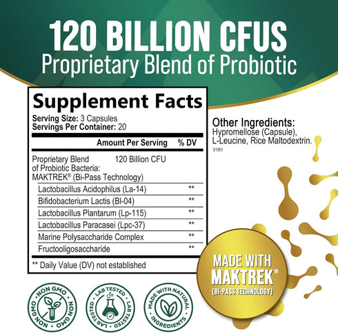 Probiotics for Digestive Health, 120 Billion CFU for Women's Vaginal pH & Daily Immune Support, Nature's Probiotic Supplement for Gut Health & Bloating, Probiotics for Women & Men - 60 Capsules