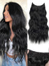 KooKaStyle 20 Inch Invisible Wire Hair Extensions with Adjustable Headband, 4 Secure Clips, Black Long Wavy Hairpiece