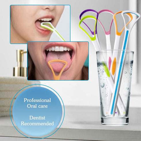 5 Pieces Colorful Plastic Tongue Scraper Cleaner Kit for Adults & Kids, Fresh Breath Accessory