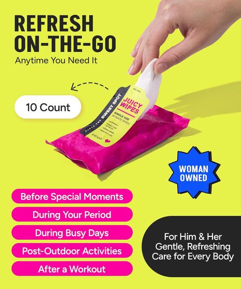 TASTE THE SWEET SPOT 10ct SWEET SPOT Flushable Feminine Wipes for Odor Control, pH Balance - Paraben-Free & Vegan