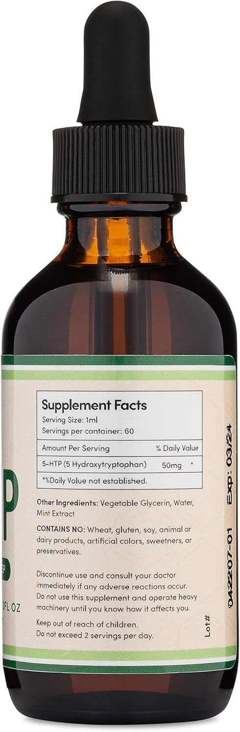 Double Wood 5HTP Liquid Drops (60 Servings of 50mg 99%+ 5-HTP) - Serotonin Supplement for Mood, Sleep, Relaxation
