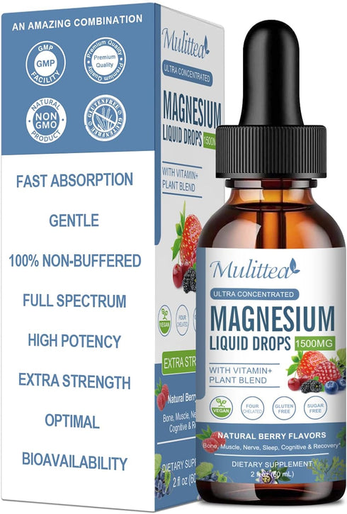 Magnesium Glycinate Liquid Drop, Triple Absorption Supplement, Sugar-Free, with Potassium, 1 Pack