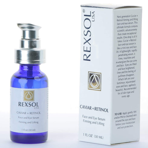 REXSOL CAVIAR + RETINOL Face and Eye Serum Firming and Lifting | Hybrid Sunflower & Caviar Oil with Vitamin C, E & A |