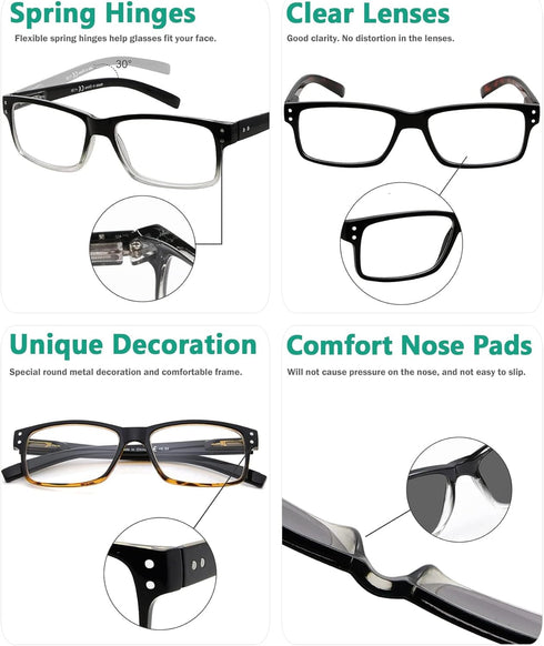 Eyekepper 5 Pack Reading Glasses for Men, Includes Reader Sunglasses, Spring Hinges, +1.75