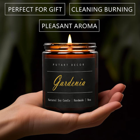 Putart 9oz Gardenia Scented Candles for Home, Natural Soy Wax Aromatherapy Organic Santal Candle for Stress Relief