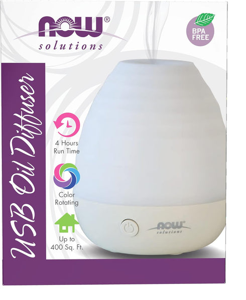 NOW Essential Oils, Ultrasonic USB Aromatherapy Oil Diffuser, Quiet, Heat Free, Easy to Clean