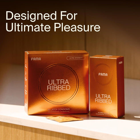Protection2.12-Inch/54 mm (10Count) FAMA Ribbed Condoms for Men,Texture Natural Latex Condoms with Sillicone Lubricant