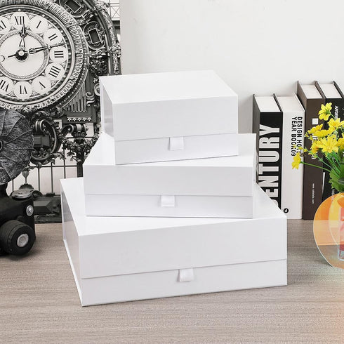 White Gift Box for Presents, 10.8x7.5x3.5 Inches Magnetic Gift Boxes with Lid for Bridesmaid Wedding Birthday Packaging
