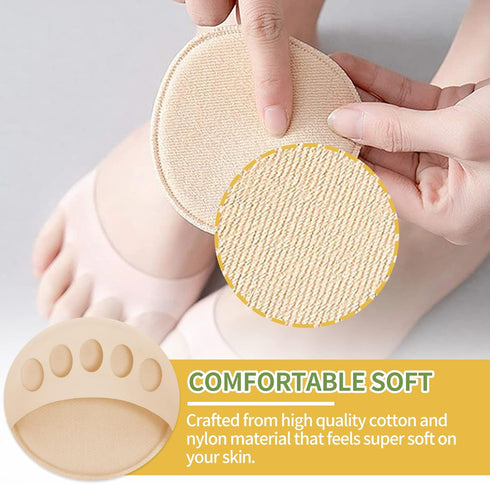 5 Pairs of Thicken Forefoot Cushion Pads, Reusable Honeycomb Fabric for Pain Relief, Invisible Socks for Men & Women