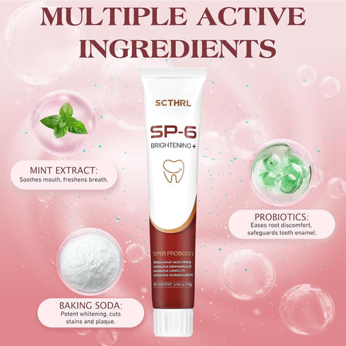 SCTHRL SP-6 Probiotic Whitening Fluoride Free Toothpaste, Upgraded Formula | Ultra Brightening | Gums & Enamel Repair |