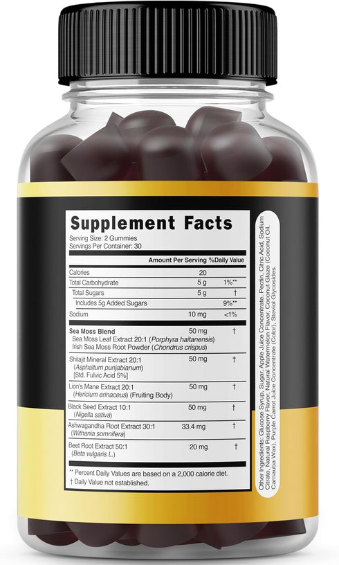 Gummies Immunity (60 Gummies) Shilajit with Sea Moss, Ashwagandha & Lions Mane - (Shilajit Supplement for Men & Women