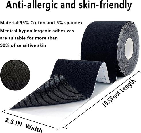 SOON GO Kinesiology Tape Pro, 1/2/5 Rolls, 2 Inch High Elasticity Sports Tape for Muscle Recovery & Joint Support