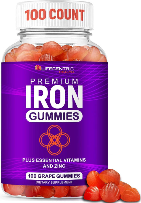 LifeCentricHealth Iron Gummies for Adults & Kids, Vegan Gluten Free Blood Builder
