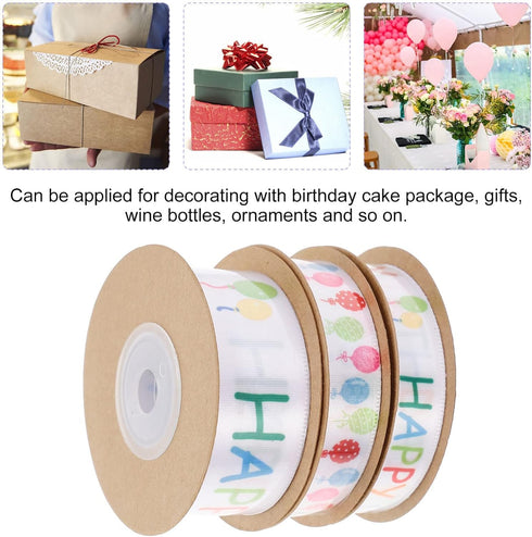 3 Rolls Happy Birthday Satin Ribbon, Wide Ribbon for Party Decoration, Balloons Wrapping