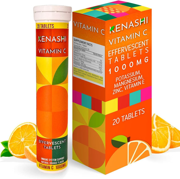 Kenashi Vitamin C 1000mg Effervescent Tablets Vitamin with Zinc Potassium Magnesium E Vitamin